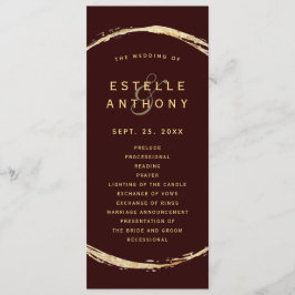 Burgundy Rustic Guld Circle Ampersand Bröllop Program