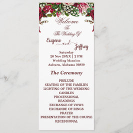 Burgundy Rustic Ro Land Blommigt Theme Bröllop Program