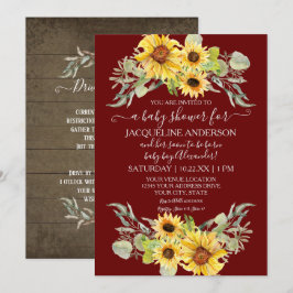 Burgundy Rustic Solros Drive by Boy Baby Shower Inbjudningar