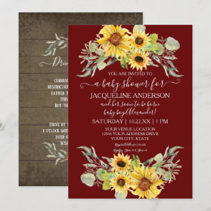 Burgundy Rustic Solros Drive by Boy Baby Shower Inbjudningar