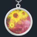 *~* Burgundy Rustic Solrossolrosfärg Land vattenfä Silverpläterat Halsband<br><div class="desc">* Rustiska Vintagar för botaniska charmer Burgundy Guld Blommigt Blommar och Watercolor Gult Sunblommor Kreativ Unik modern design. * Den här glatt moderna Land Rustic-Vintagen, vackra Soft stor Watercolor-Gult Sunblommor på en Abstrakt Burgundy Merlot och Guld ger en mycket bra design.Energy Enhanced Square Silver Plated Metaphysical Andlig New Age necklace....</div>