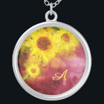 *~* Burgundy Rustic Solrossolrosmonogram Land Silverpläterat Halsband<br><div class="desc">* Monogram/ursprungliga botaniska Vintagar för Rustik Burgundy Guld Blommigt Blommar och vattenfärgad Gult Sunblommor Kreativ Unik modern design. *Den här glatt moderna Land Rustic-Vintagen, vackra Soft stor Watercolor-Gult Sunblommor på en Abstrakt Burgundy Merlot och Guld ger en mycket bra design.Energy Enhanced Square Silver Plated Metaphysical Andlig New Age necklace. PERSONALISERA...</div>