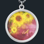 *~* Burgundy Rustic Solrossolrosmonogram Land Silverpläterat Halsband<br><div class="desc">* Monogram/ursprungliga botaniska Vintagar för Rustik Burgundy Guld Blommigt Blommar och vattenfärgad Gult Sunblommor Kreativ Unik modern design. *Den här glatt moderna Land Rustic-Vintagen, vackra Soft stor Watercolor-Gult Sunblommor på en Abstrakt Burgundy Merlot och Guld ger en mycket bra design.Energy Enhanced Square Silver Plated Metaphysical Andlig New Age necklace. PERSONALISERA...</div>