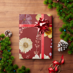 Burgundy Rustic Wildbloms Wrapping Papper Presentpapper