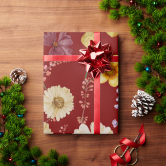 Burgundy Rustic Wildbloms Wrapping Papper Presentpapper