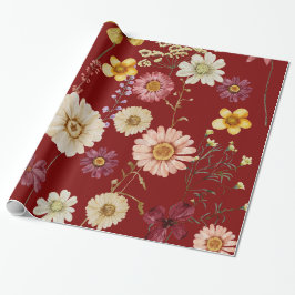 Burgundy Rustic Wildbloms Wrapping Papper Presentpapper