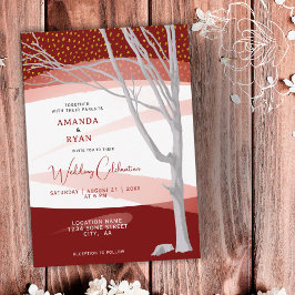 Burgundy Rustic Winter Tree Watercolor Wedding Inbjudningar