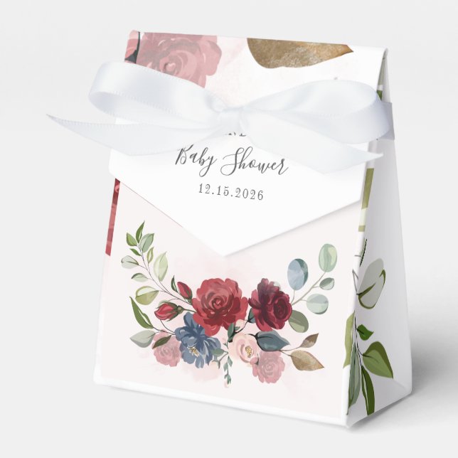 Burgundy Rustik Blommig Baby Shower Anpassad Presentaskar (Framsidan Sidan)