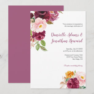 Burgundy Saffron Gult Mauve Rustic Bröllop   Inbjudningar