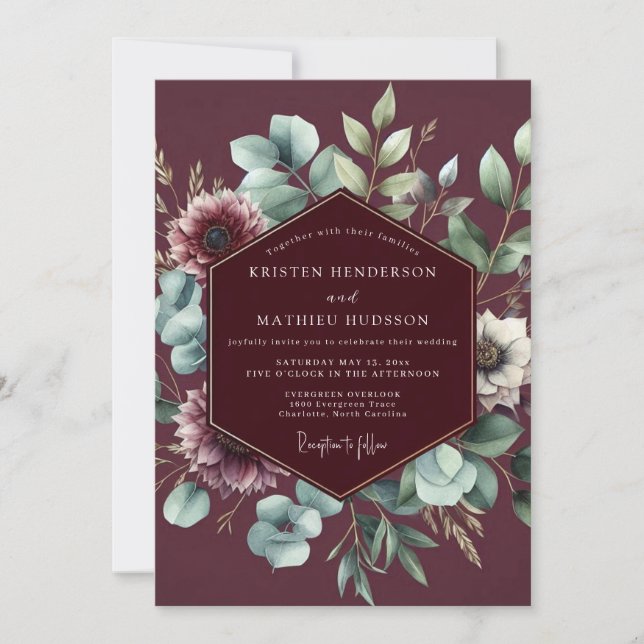 Burgundy Sage Anemone Wedding Inbjudningar (Framsida)