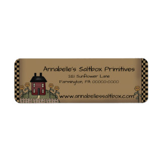Burgundy Saltbox & Sunblommor Personlig Adress Returadress Etikett