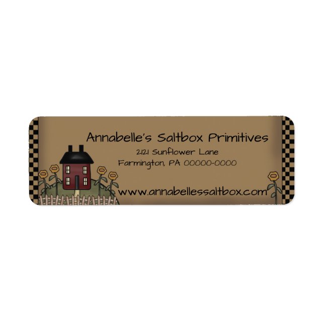 Burgundy Saltbox & Sunblommor Personlig Adress Returadress Etikett (Framsidan)