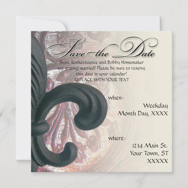 burgundy/sand "järn fleur de lis" SPARA DATUM Datumet (Framsida)