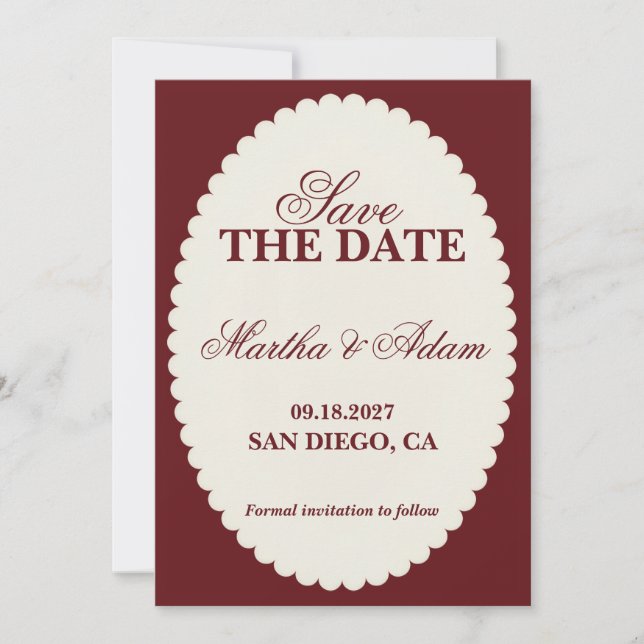Burgundy Save the Date Inbjudningar (Framsida)