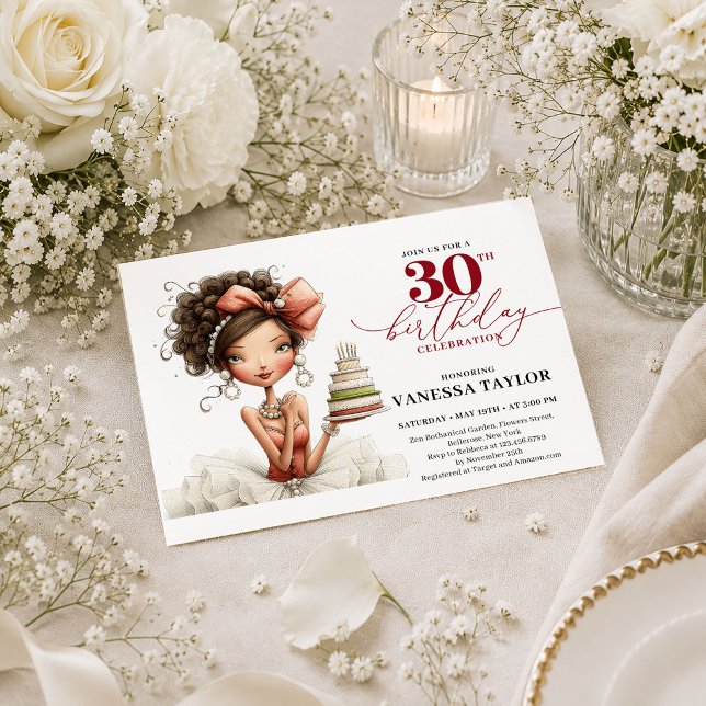 Burgundy Script 30-års födelsedags rolig kvinna fe Inbjudningar (Trendy Funny Woman 30th Birthday Burgundy Marsala Invite

)