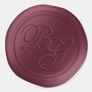 Burgundy Script Dubbla Monogram Vax Seal Stickers Runt Klistermärke