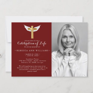 Burgundy Script Elegant Photo Firande of life Inbjudningar