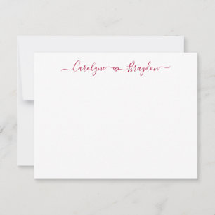 Burgundy Script Heart Couple Namn Bröllop Newlyed Anteckningskort