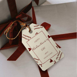 Burgundy Script Hearts on Cream– Valentine Pattern Presentetikett