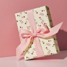 Burgundy Script Hearts on Cream– Valentine Pattern