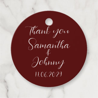 Burgundy Script Simple Elegant Classic Wedding Gåvor Etiketter