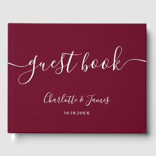 Burgundy Signatur Skript Bröllop Gästböcker