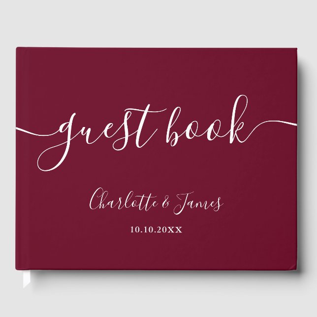 Burgundy Signatur Skript Bröllop Gästböcker (Framsida)