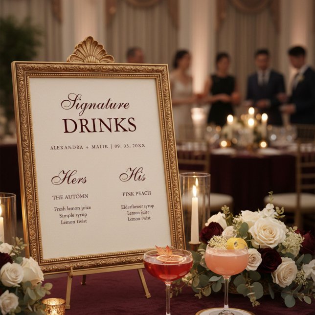 Burgundy Signature Drink wedding sign Poster (Skapare uppladdad)