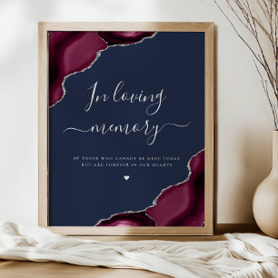Burgundy Silver Agat Navy Blue Bröllopsminne Poster