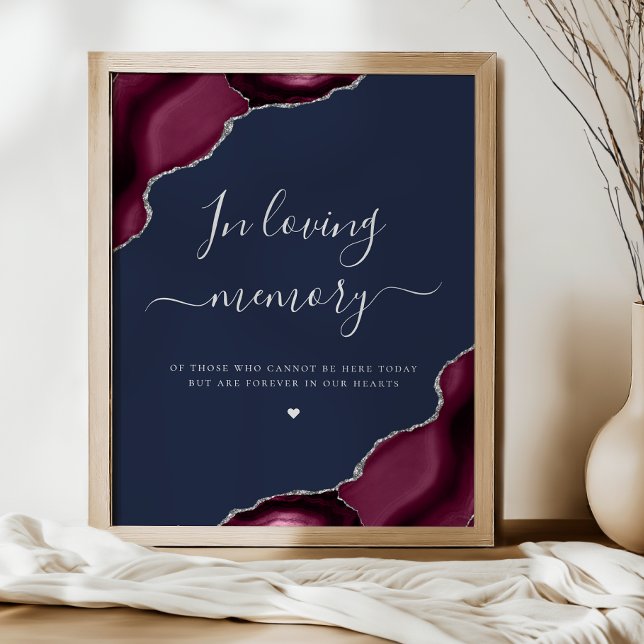 Burgundy Silver Agat Navy Blue Bröllopsminne Poster (Skapare uppladdad)