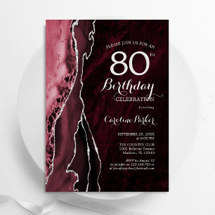 Burgundy Silver Agate 80:e födelsedagen Inbjudningar