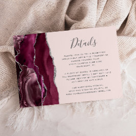 Burgundy Silver Agate Blush Pink Wedding Details Tilläggskort