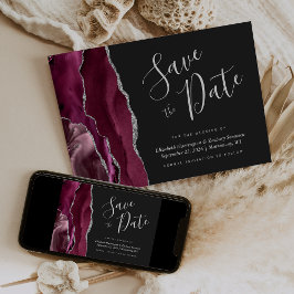 Burgundy Silver Agate Dark Save the Date Inbjudningar