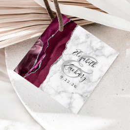 Burgundy Silver Agate Marble Bröllop Gåvor Etiketter