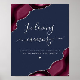 Burgundy Silver Agate Navy Blue Bröllop Memorial Poster