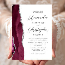 Burgundy Silver Agate Script Bröllop