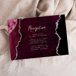 Burgundy Silver Agate Script Wedding Reception Tilläggskort