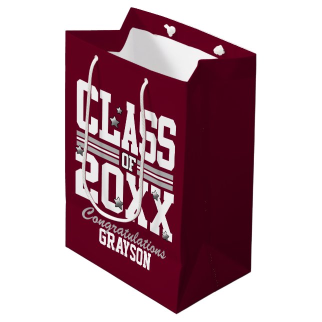 Burgundy|Silver Avgångsklass År (Framsidan Vinklad)