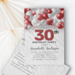 Burgundy Silver-ballongen Glitter vid födelsedag Vykort<br><div class="desc">Modern Glam Burgundy Red Silver Balloon Glitter-Gnistra vid födelsedag</div>