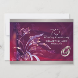Burgundy Silver Blommig 70-års bröllopsdag Inbjudningar