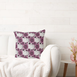 Burgundy Silver Blommigt Kudde