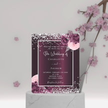 Burgundy silver blommigts bröllopsinbjudan till bu
