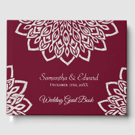 Burgundy Silver Glitter Elegant bröllop Guest Bok