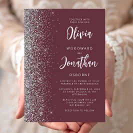Burgundy Silver Glitter Kalligrafi Bröllop Inbjudningar