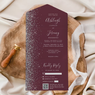 Burgundy Silver Glitter QR-kod Bröllop