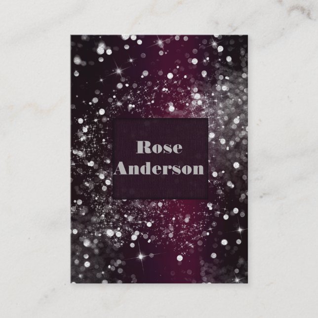 Burgundy Silver Glittrande Ljus Glitter Visitkort (Framsida)