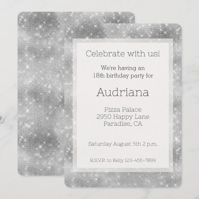 Burgundy Silver Gnistra Glitz Birthday Inbjudningar (Fram/baksida)