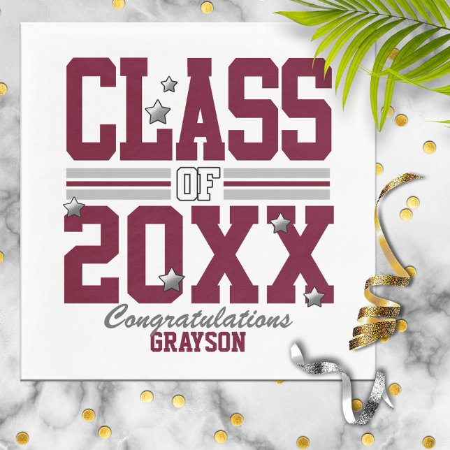 Burgundy|Silver-klassår Pappersservett (Skapare uppladdad)