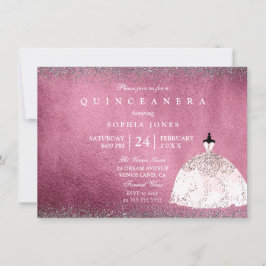 Burgundy Silver Ro Guld Rosa Quinceanera Inbjudan