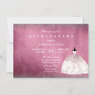 Burgundy Silver Ro Guld Rosa Quinceanera Inbjudan